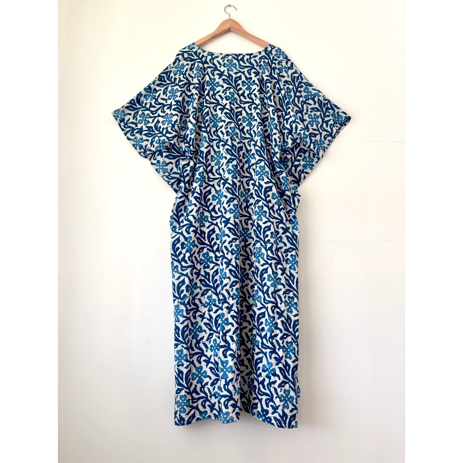$285 Pax Philomena Indigo Floral Block Printed 100% Cotton Kaftan Boho- One Size — image 4 of 7